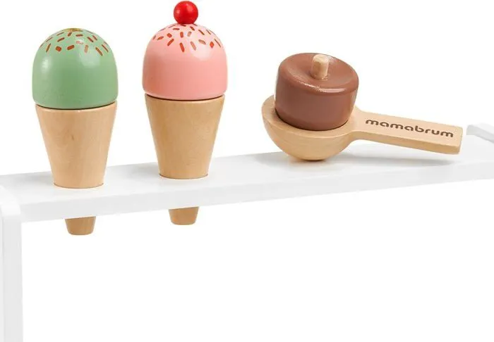Marchand de Glace Enfant en Bois - Jouet d'immitation Commerçant - Mamabrum- Stand de crème glacée- 6 boules et accessoires- CE-2