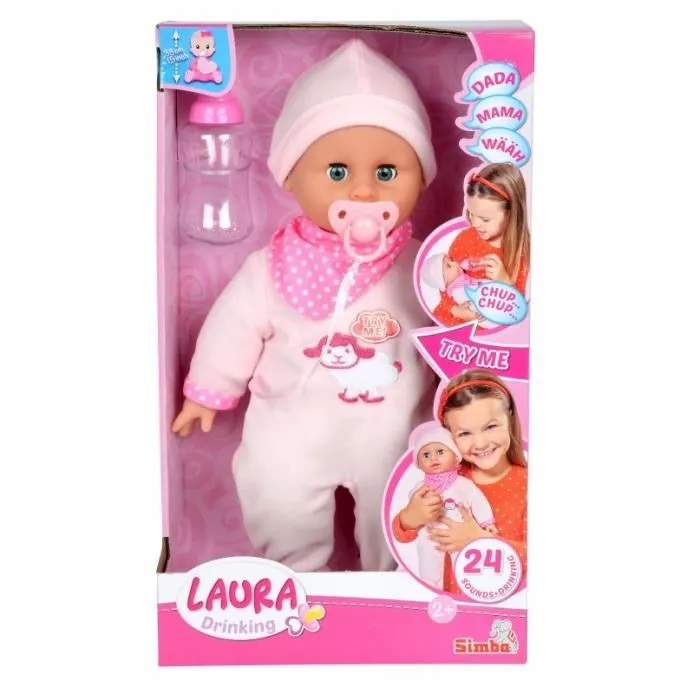 Poupée - Simba - Laura - 38 cm - Corps souple - 24 sons amusants - Inclus tétine et bouteille-1