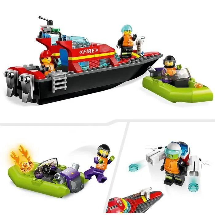 LEGO® City 60373 Le Bateau de Sauvetage des Pompiers, Jouet Flottant, Jetpack et Minifigurines-4