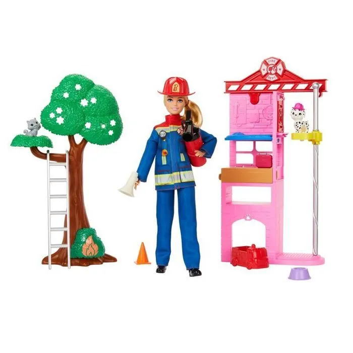 Poupée firefighter fire station doll Mattel-1