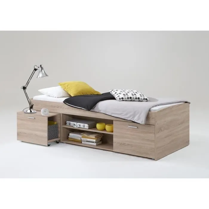 Lit banquette - FMD - Carlo - Avec tiroirs - Chêne - 90x200 cm-2