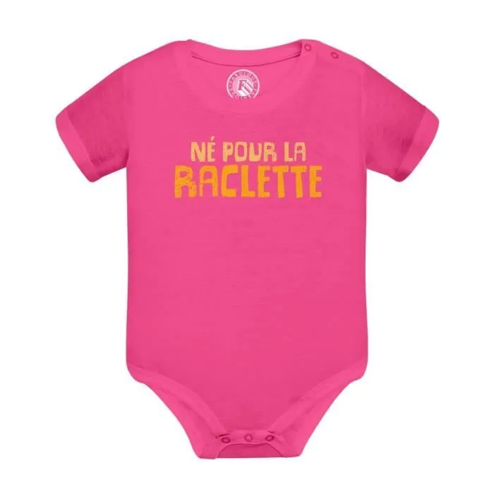 Body Bébé Manche Courte Rose Né Pour La Raclette Humour Blague Fromage-0