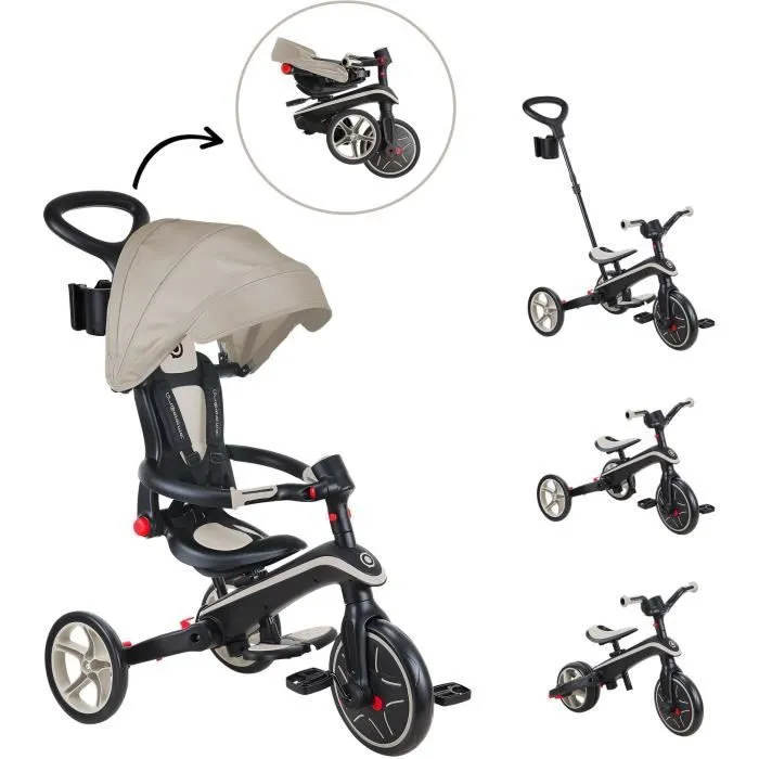 Tricycle évolutif EXPLORER 4 EN 1 PLIABLE - GLOBBER - Taupe - Draisienne - de 10 mois à 5 ans - Montage sans outils-0