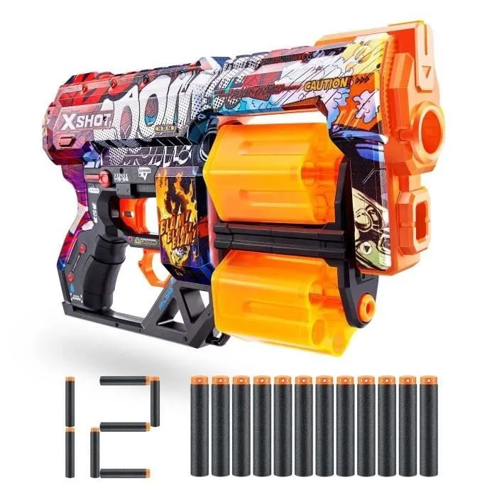 Blaster ZURU X-SHOT SKINS DREAD - K.O - FLECHETTES A RESSORT AVEC MAGAZINE A DOUBLE-0