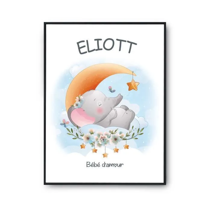 Décoration murale - ELIOTT - Affiche bébé d'amour éléphant - 21 x 29.7 cm - Rectangulaire - Animaux-0