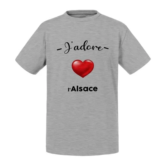 T-shirt Enfant Gris J'adore L'Alsace Region de France Strasbourg-0