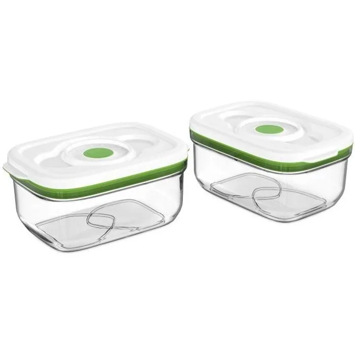 FOSA Lot de 2 récipients de mise sous vide alimentaire - 1450 ml - Blanc et vert-0