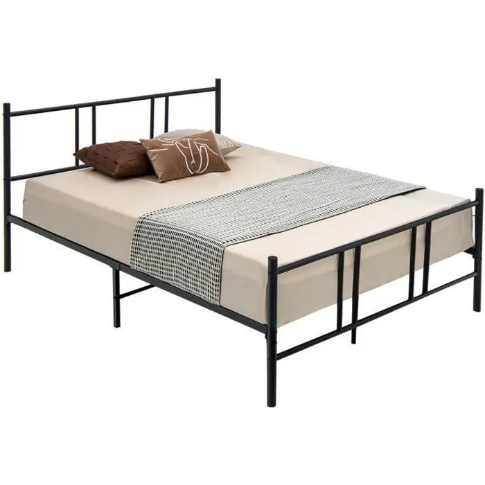 COSTWAY Lit Double pour Adulte - Cadre de Lit en Métal - 160 x 200 CM - 9 pieds de Support - pas de Sommier Nécessaire - sans Bruit-0