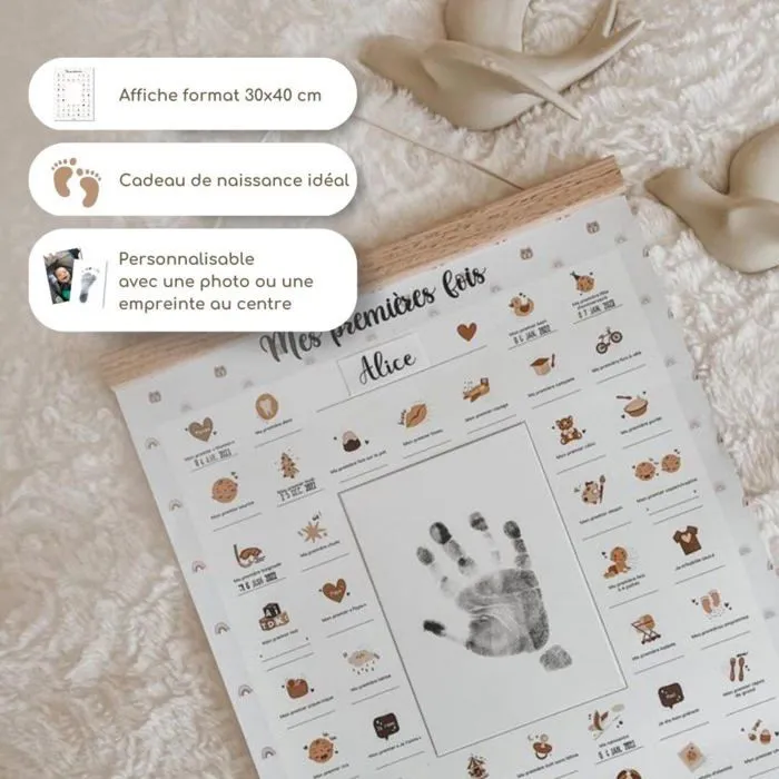 Affiche Mes Premières Fois à tamponner - Pack : Affiche + Tampon dateur + Kit d’Empreintes + Baguettes (Modèle Ourson)-3