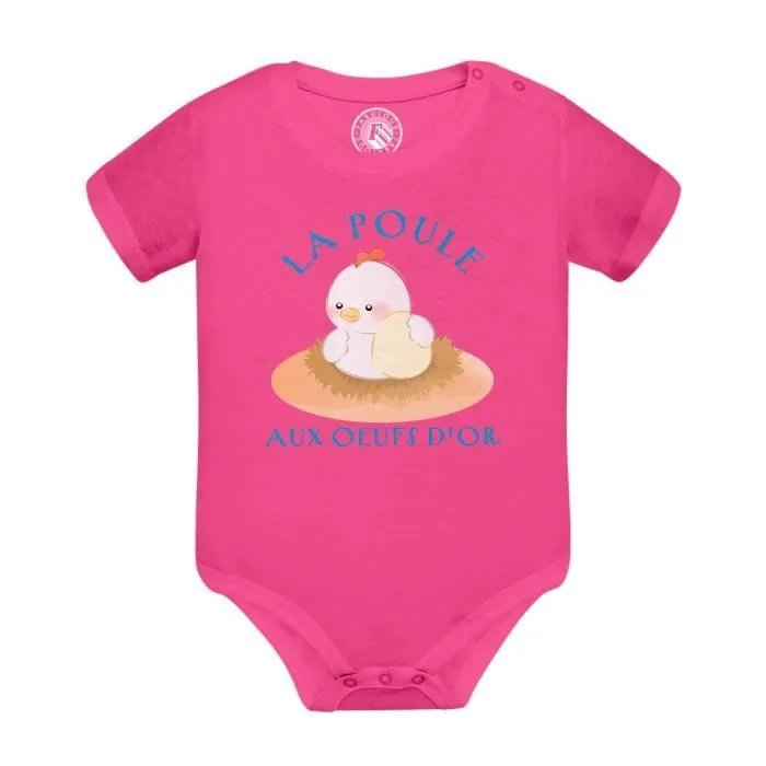 Body Bébé Manche Courte Rose La Poule aux Oeufs d'Or Expression Enfant-0