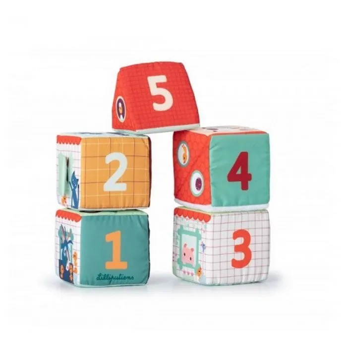 Jeu éducatif - LILLIPUTIENS - Cubes à empiler - 5 cubes souples - Ferme-1
