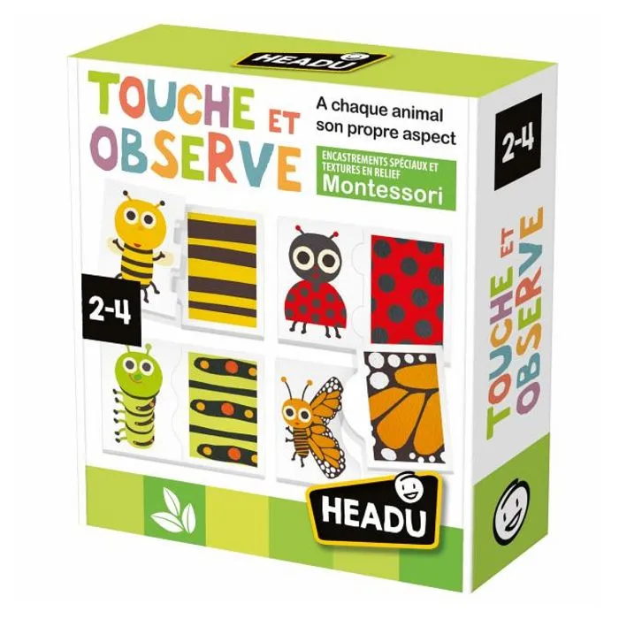 Jeu éducatif - HEADU - Touch et Observe Montessori - Multicolore - À partir de 3 ans - Puzzle en carton-0