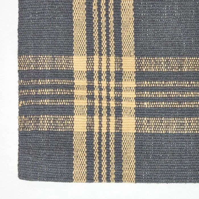 Tapis en laine à imprimé Tartan jaune et gris - Douglas - 70 x 120 cm-2