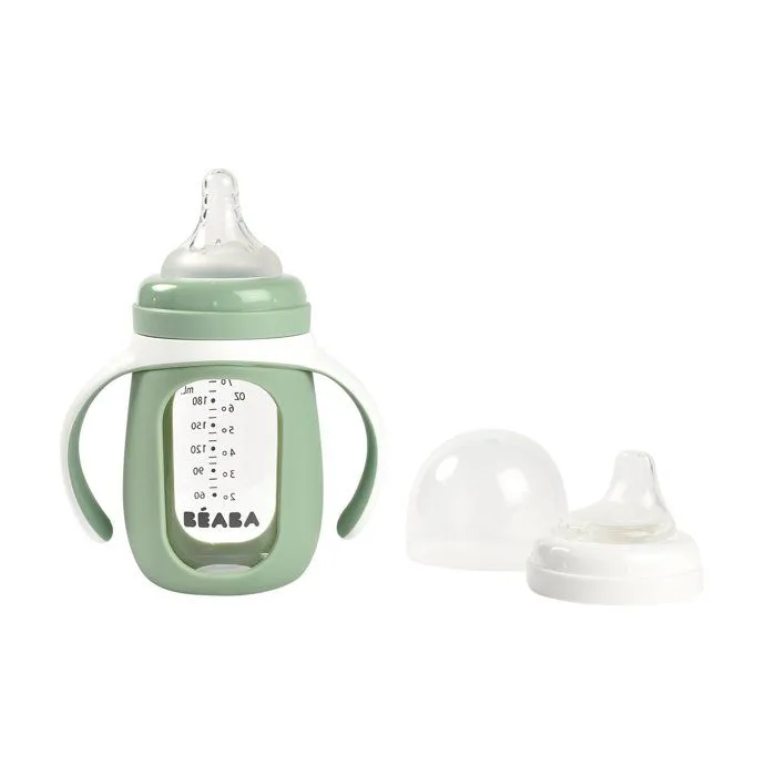 Biberon d'apprentissage en verre 2 en 1 - 210ml Vert sauge-1