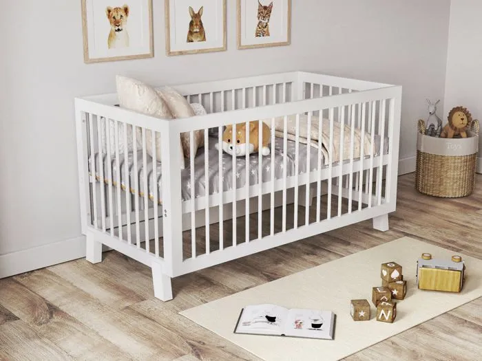 Lit Bébé Evolutif Convertible 140 x 70cm blanc, Lit d'enfant en bois 3 EN 1, 3 Niveaux de Réglage de la Hauteur-5