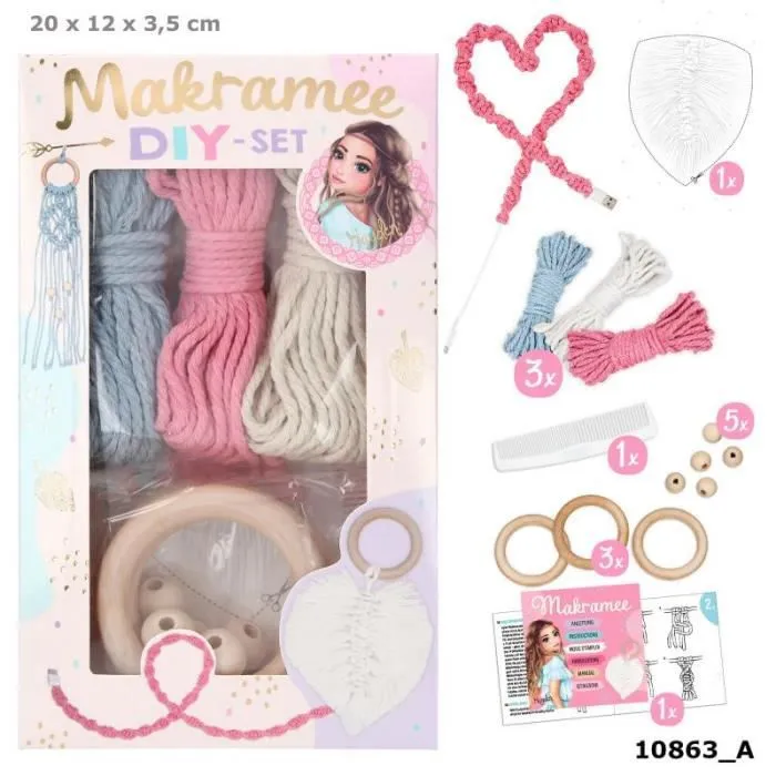 Kit de macramé DEPESCHE - Topmodel - Rose - Pour enfants - 3 pelotes de 8 m de cordon macramé 3 mm-0