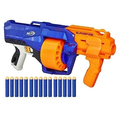 Pistolet Nerf Elite SurgeFire - NERF - Bleu - Barillet rotatif 15 fléchettes - 27m portée-0