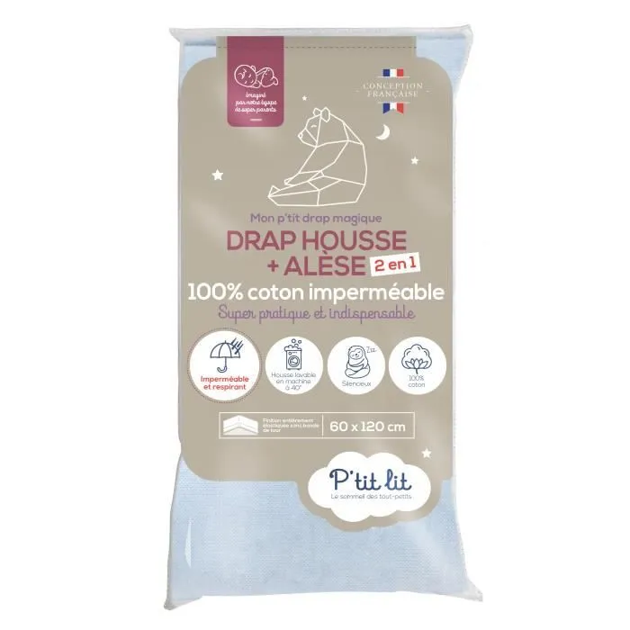 Protège Matelas Bébé 2 en 1 - Alèse + Drap Housse 60x120 cm - 100% Coton - Imperméable et Respirant - Silencieux - Gris-0