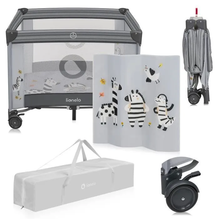 Parc Bébé LIONELO Bonnie - Jusqu'à 15 kg - 100x100 cm - Accès latéral - Zippé - Sac de transport - Gris-0
