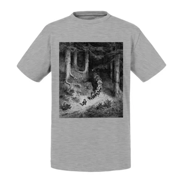 T-shirt Enfant Noir Le Petit Poucet Perrault Illustration Gustave Dore Gravure-0
