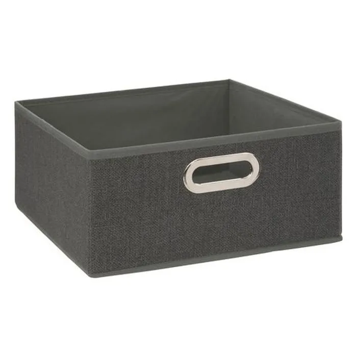 Toilinux - Lot de 12 Boites de rangement en tissu l.31 x h. 15 cm - Gris foncé chiné-2
