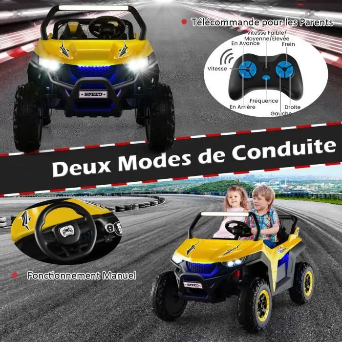 COSTWAY Voiture Electrique Enfant 12V/7Ah, 2-4 km/h, 2 Place, Télécommande 2,4G pour 3-8Ans, MP3, USB, Radio, Lumineux, Klaxon Jaune-1
