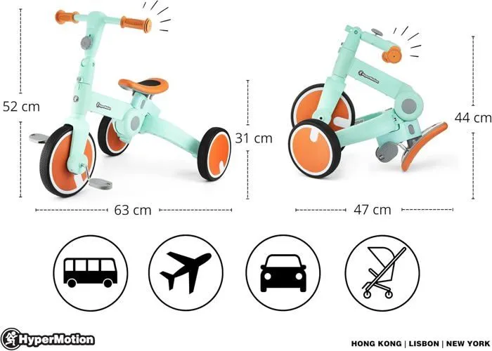 HyperMotion Draisienne Tricycle enfant Evolutif Pliable- Vélo Multifonction 3 ou 2 Roues- Pédales Amovibles- Poussoir Réglable- Gris-4