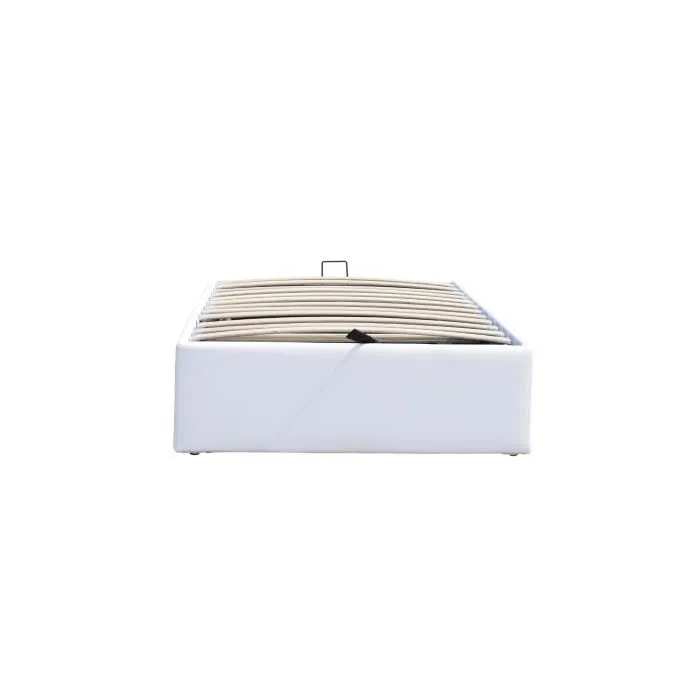 Lit Coffre - Loris - 90x190 cm - Blanc - Montage Rapide - 12 Lattes en MDF-1