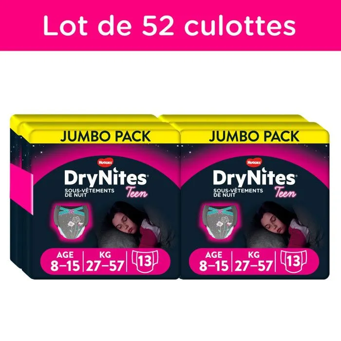 DryNites Couche de Nuit pour Fille 8-15 Ans 27-57 kg (4x13)-1