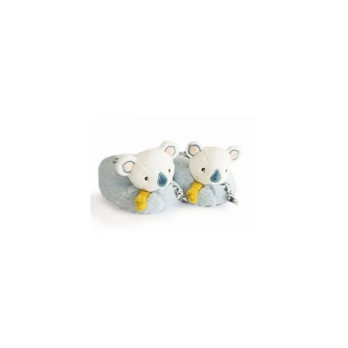 Chausson bébé Yoca le Koala - DOUDOU ET COMPAGNIE - Bleu, blanc et vert d'eau - Avec hochet - 0/6 mois-0