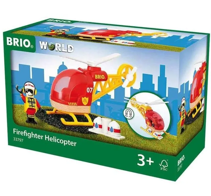 Hélicoptère des Pompiers BRIO World - Circuit de train en bois aimanté - Rouge et Jaune - Mixte dès 3 ans-2