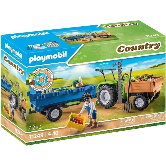PLAYMOBIL 71249 Tracteur avec remorque, Country La Ferme, 42 pièces, Dès 4 ans-0