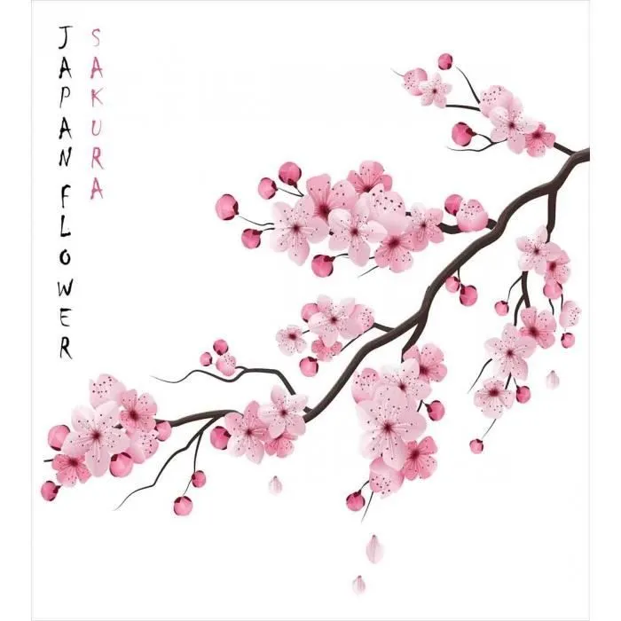 Abakuhaus asiatique Parure de couette, Cherry Branch japonaise, rose Blanc, 200 cm x 200 cm-3