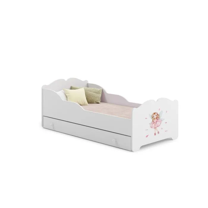 Lit enfant fille ALMENA avec tiroir matelas et cadre inclus - Fée rose - 160 cm x 80 cm-0