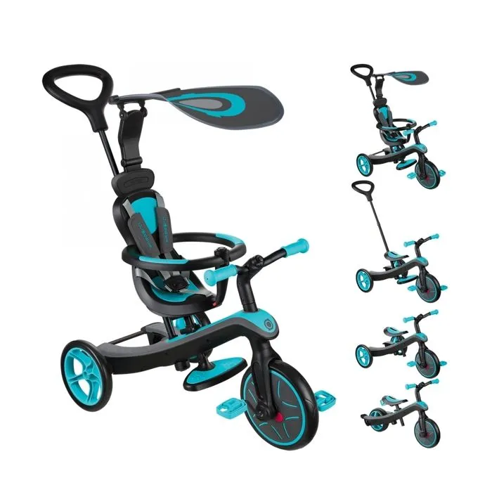 Globber - Tricycle évolutif pour bébé EXPLORER 4 en 1 - Bleu Canard-0
