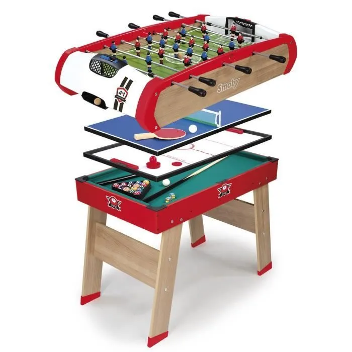 Smoby - Babyfoot Powerplay 4 en 1 - Babyfoot, billard, palet et ping pong - 120x90x86 - Dès 8ans-1