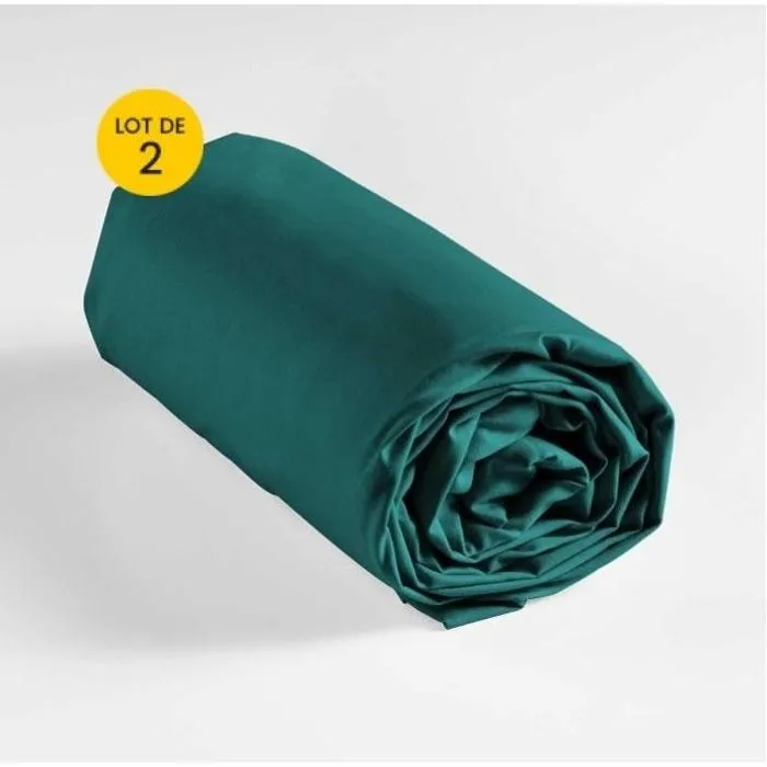 Lot de 2 draps housse king size 180 x 200 cm coton 57 fils Emeraude-0