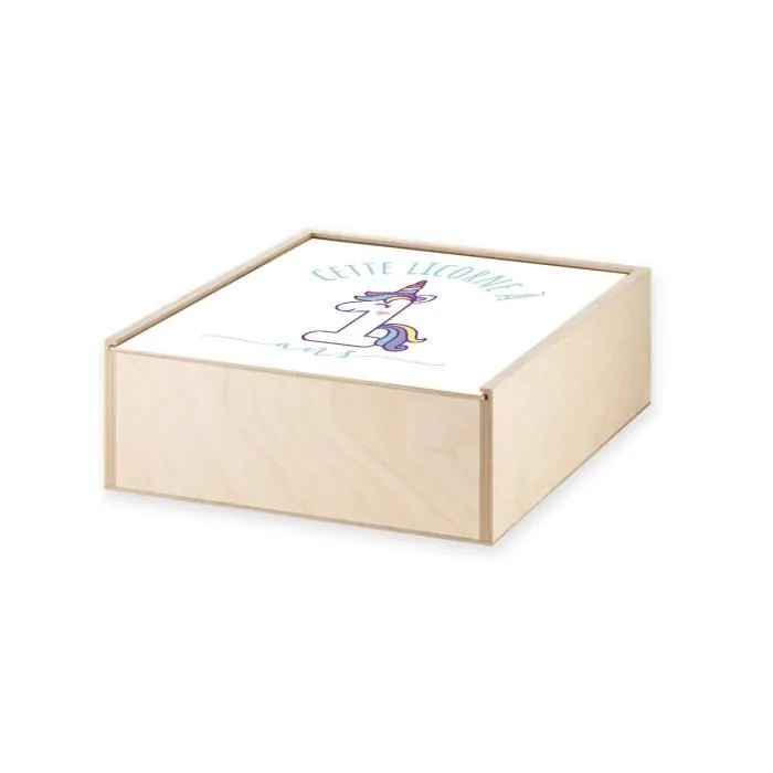 Boite Coffret en Bois - Cette Licorne À 1 Ans Anniversaire Celebration Enfant Cadeau (11 x 11 x 3,5 cm)-1