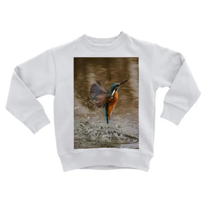 Sweatshirt Enfant Magnifique Martin Pecheur Volant Au Dessus de L'eau Oiseau-0