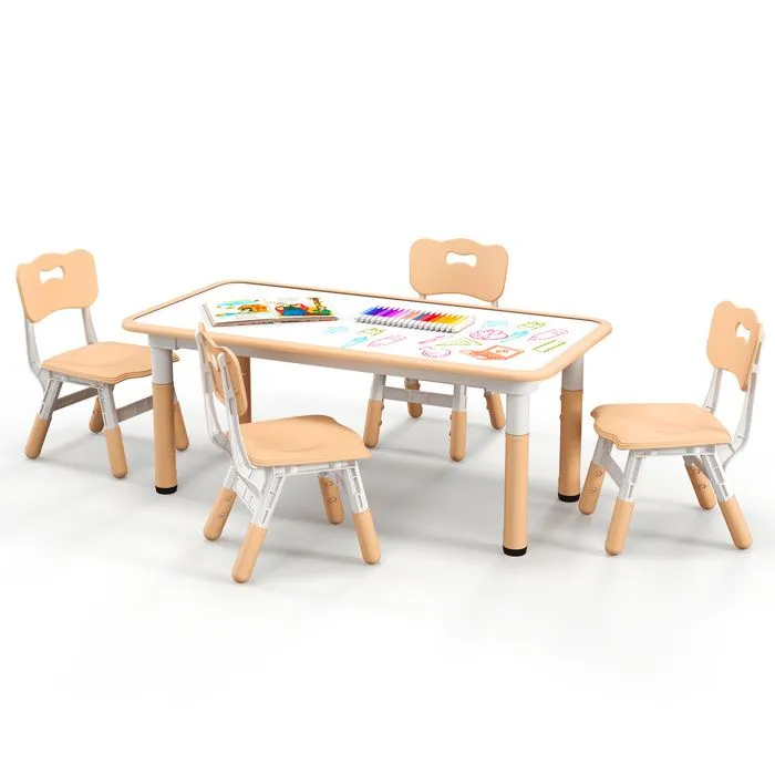COSTWAY Table Enfant et 4 Chaises Réglables en Hauteur avec Plateau Graffiti, Pieds Antidérapants, pour Maison, Garderie, École-0