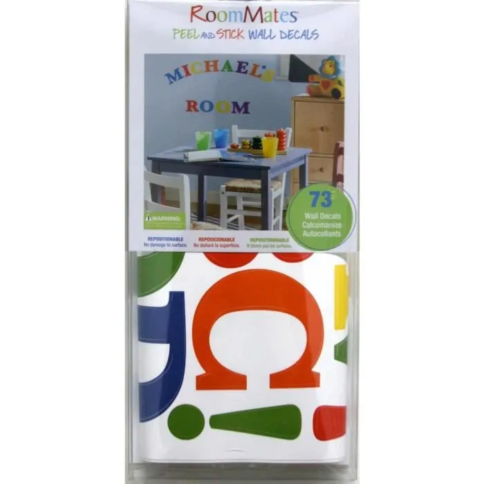 Stickers - ROOMMATES - Alphabet Multicolore - 73 pièces - Repositionnables - Vinyle-0