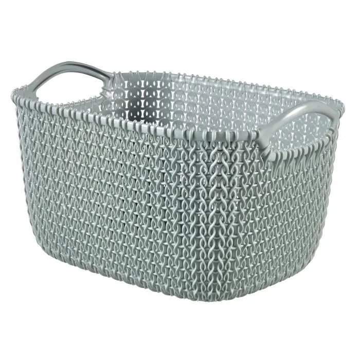 Panier de rangement rectangulaire 8 L - Aspect tricot - CURVER - Bleu gris-0