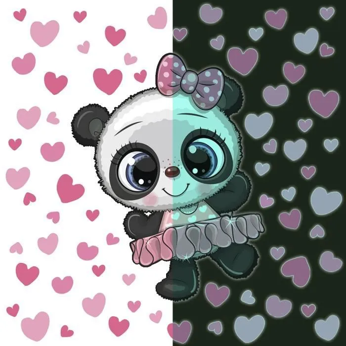 Sticker phosphorescent lumineux - PANDA BALLERINE ET 70 CŒURS - Autocollant mural plafond enfant fluorescent - 30x30cm-1