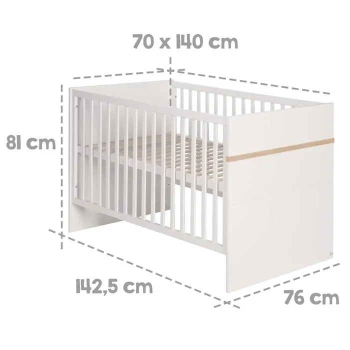 Chambre Bébé Duo Pia ROBA - Lit Évolutif 70x140 + Commode à Langer - Blanc / Chêne San Remo-4