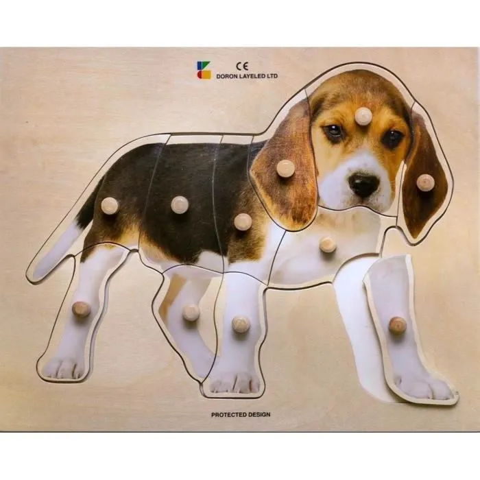 Puzzle en bois Chiot - BSM - Encastrement à gros boutons - 11 pièces-0