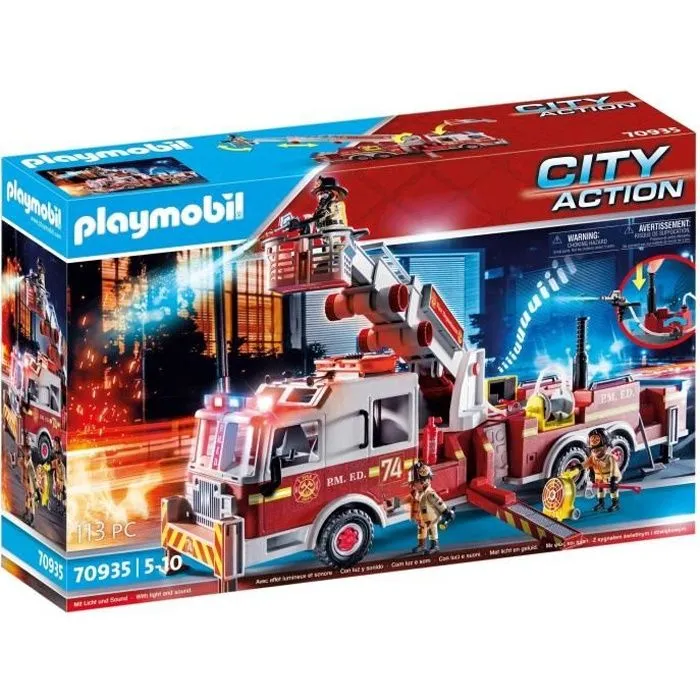 PLAYMOBIL 70935 Camion de pompiers avec échelle, City Action, Les pompiers, 113 pièces, Dès 5 ans-0