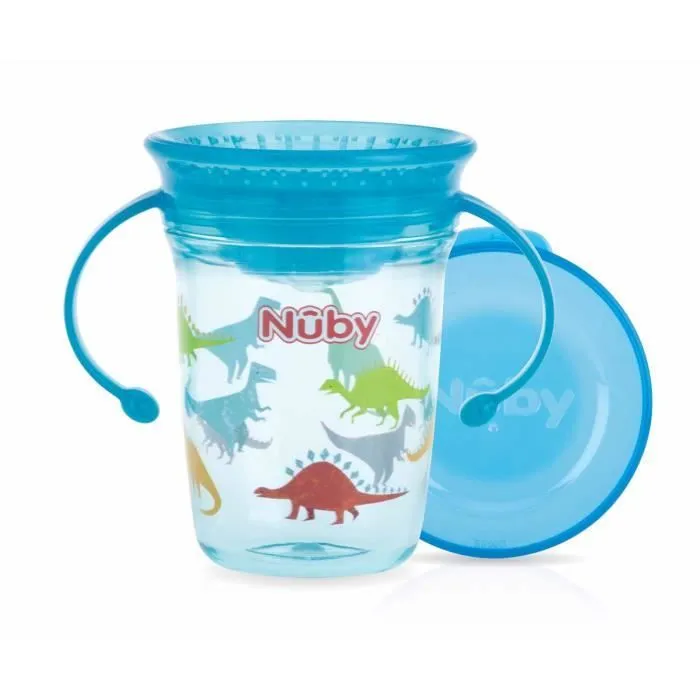 Gobelet Magique 360° Tritan™ avec Anses - Aqua - Dinosaure - 240ml - 6 Mois - Nûby-0