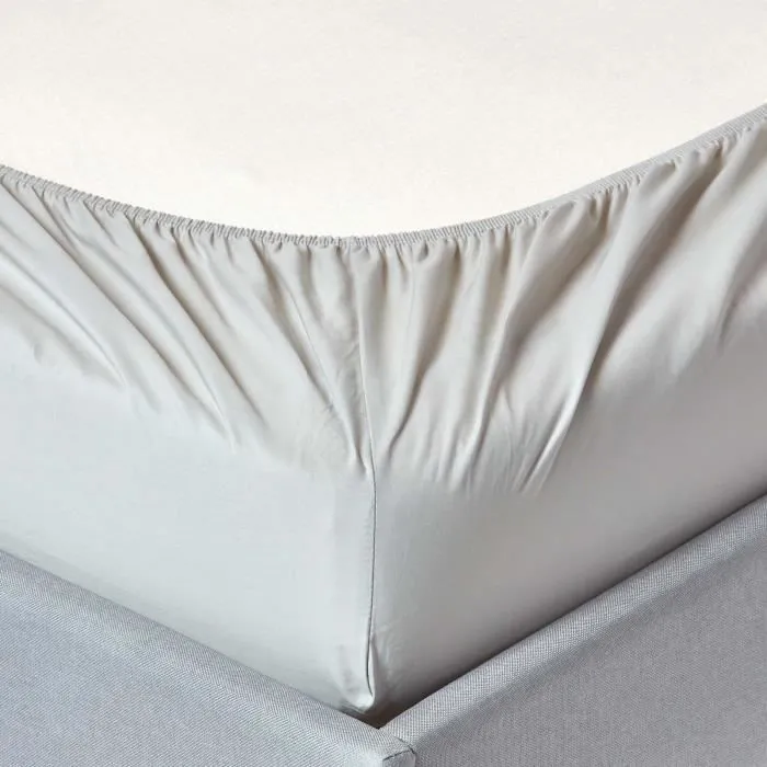 Drap-housse - HOMESCAPES - 120 x 190 cm - 100% coton Égyptien - 200 fils - Gris argenté-1
