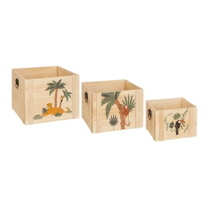 Lot de 3 Cagettes Enfant "Jungle" 34cm Beige-0