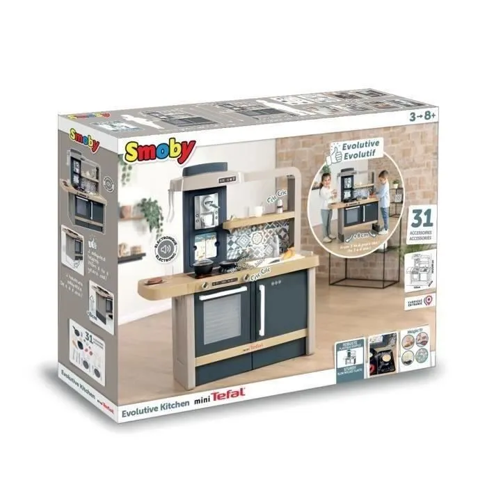 Cuisine évolutive Tefal de Smoby - Pour enfants dès 3 ans - Avec plinthes amovibles - 31 accessoires inclus-1